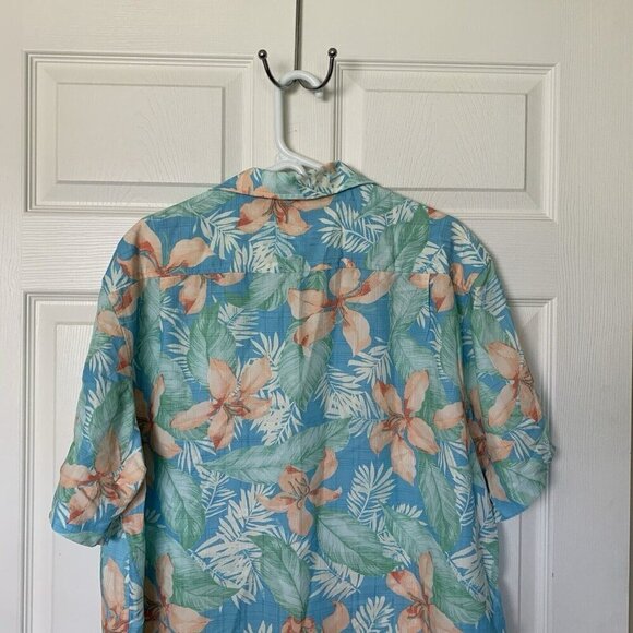 Caribbean Mens XL Button Front Hawaiian Tropical Shirt Summer Beach Blue Green - Picture 7 of 11